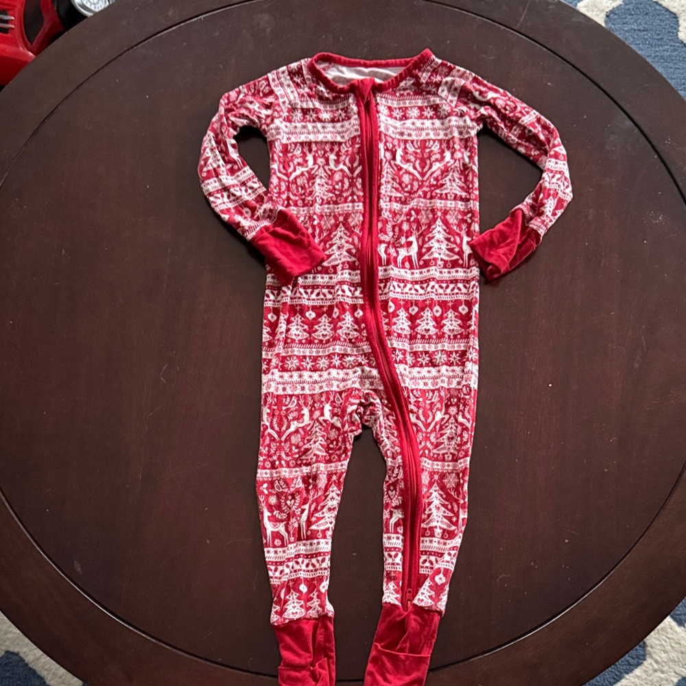 Little Sleepies Red & White Holiday Print Kids Footie